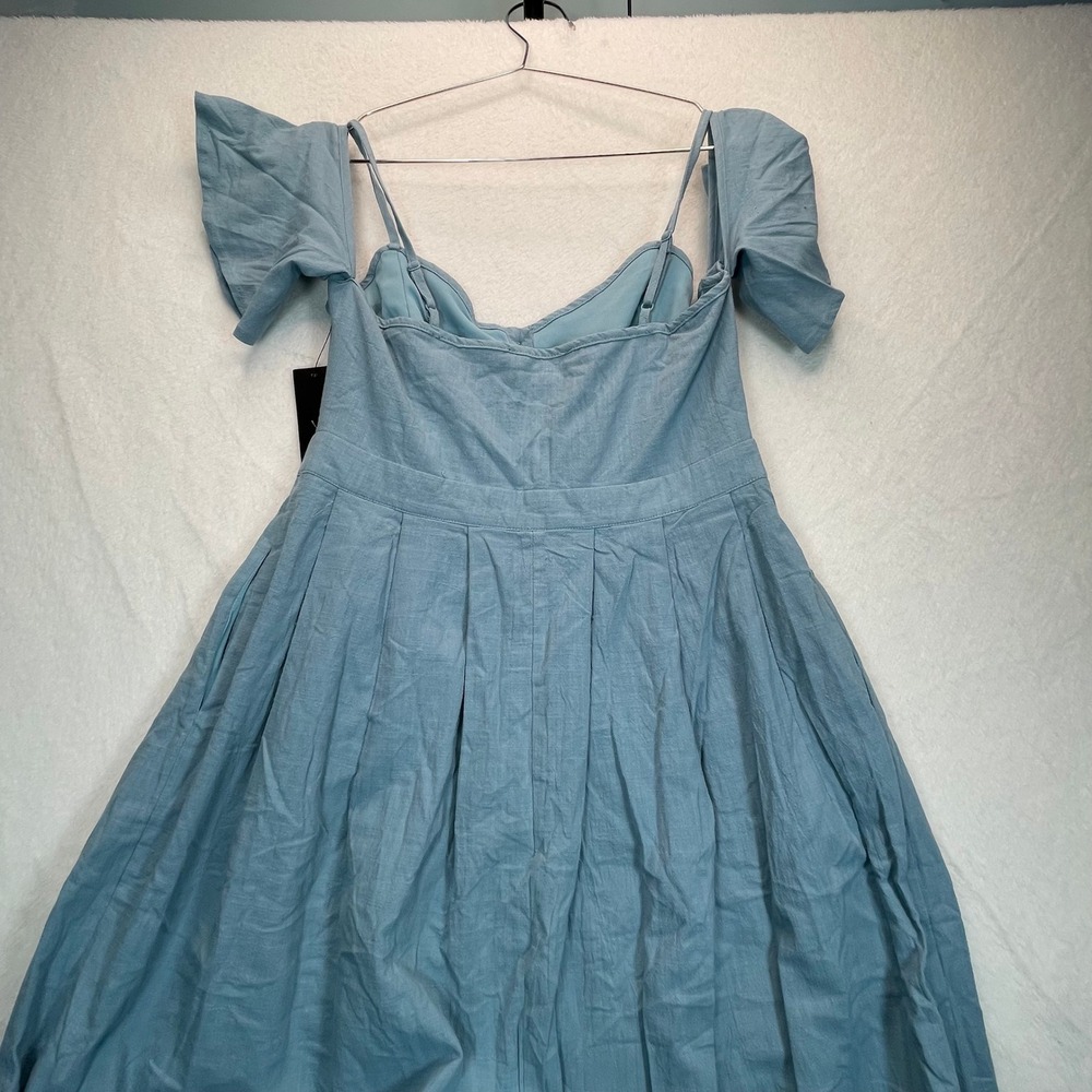 Lulus Midi Dress M Blue Peasant Milkmaid NWT Cottagecore Ruffle Boho Cotton - Picture 10 of 11